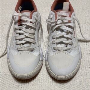 White Vans Sneakers with Dusty Rose Accents